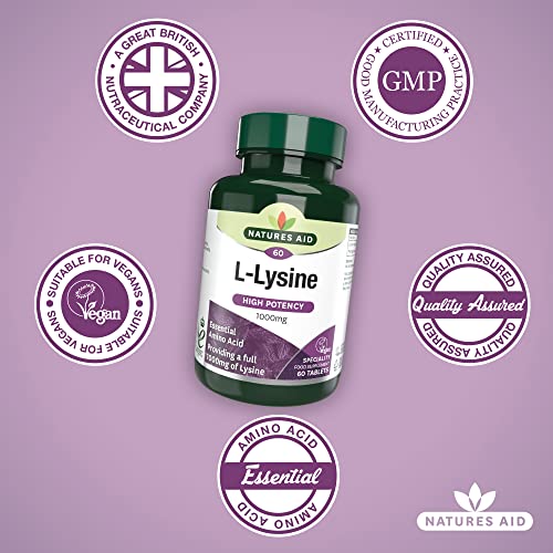 Natures Aid L-Lysine 1000 mg, High Potency Essential Amino Acid, Vegan, 60 Tablets natures aid Au supplements