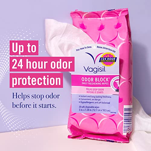 Vagisil Odor Block Daily Freshening Wipes for Feminine Hygiene in Resealable Pouch Vagisil Au supplements