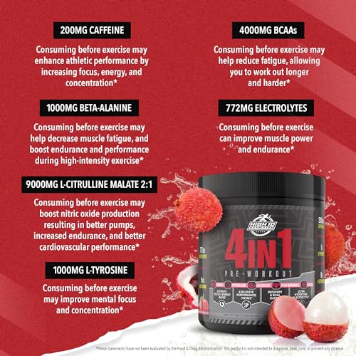High IQ Nutrition 4 in 1 Lychee Flavored Pre Workout Powder 200mg Caffeine | Energy, Focus High IQ Nutrition Au supplements