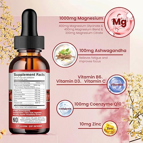 Triple Magnesium Complex Supplement, Magnesium Glycinate, Blend, Citrate Liquid Drops dilib Au supplements