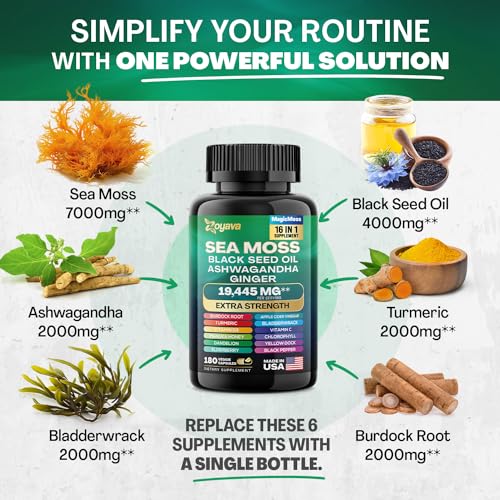 Sea Moss 7000mg Black Seed Oil 4000mg Ashwagandha 2000mg Turmeric 2000mg Zoyava Au supplements