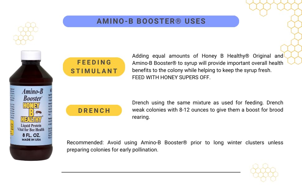 Amino-B Booster 8 oz. Bottle, Liquid Protein Vital for Bee Health Honey B Healthy Au supplements