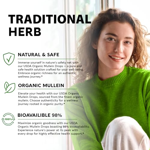 USDA Organic Mullein Drops for Lungs - Mullein Leaf Extract Supplement - Made in USA NUTRAHARMONY Au supplements