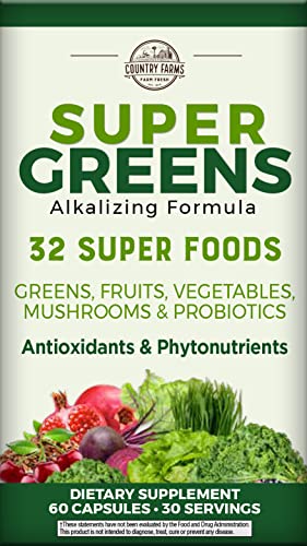 COUNTRY FARMS Super Greens Vegicaps, 32 Super Foods, Whole Food Supplement COUNTRY FARMS Au supplements