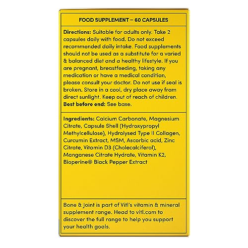 Vitl Bone & Joint Supplement - 60 Capsules - with Calcium, Manganese, Hydrolysed Type II Collagen & Turmeric - Maintenance for Joints, Bones VITL Au supplements