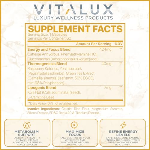 VITALUX || Premium Thermogenic Energy Burn || Metabolism Support, Boost Energy Levels EPN Supplements Au supplements