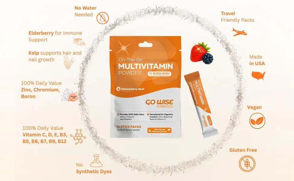Go Wise On The Go Multivitamin Powder, 14 Vegan Daily Vitamin Packets for Men & Women, Natural Berry Flavor Go Wise Au supplements
