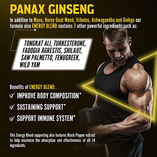 Premium Panax Ginseng 14 in 1, 13X Potency, High Strength Capsules with Horny Goat Weed Zolotus Au supplements