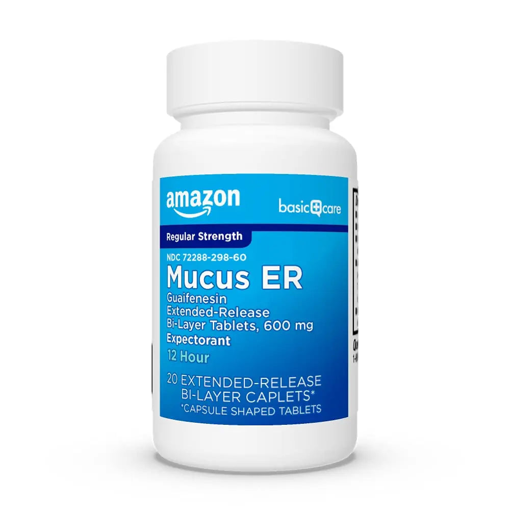 Amazon Basic Care Guaifenesin Extended-Release Tablets, 600 mg, 12 Hour Expectorant for Chest Congestion and Mucus Relief, 20 Count Amazon Basic Care Au supplements