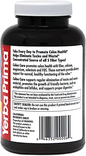 Yerba Prima Prebiotics Colon Care Fiber Caps, 180 Capsules - Five Forms of Fiber Plus FOS Yerba Prima Au supplements