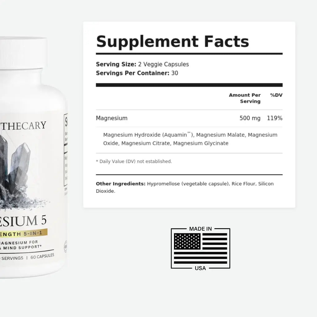 Magnesium Complex Supplement - 5 Forms Citrate Glycinate Malate Oxide Aquamin - Multi Magnesium Blend - High Absorption Chelated - Essential Mineral - Non-GMO Gluten-Free - 60 Capsules Dear Apothecary Au supplements