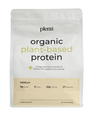plenti Organic Plant-Based Protein Powder: Vanilla - 20g Pea Protein + Probiotics, Digestive Enzymes & Omega 3-6, Gut Friendly, Sugar Free, 27 Servings (2 lbs) plenti Au supplements