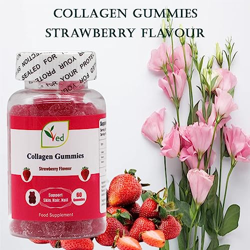 Ved Collagen Gummies; Chew Gummies Strawberry Flavour, Raw Unfiltered Collagen Gummies Ved Au supplements
