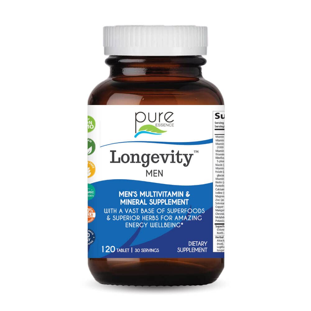 PURE ESSENCE LABS Longevity Multivitamin for Men Over 40 - Super Energetic with Superfoods, Minerals, Enzymes, Vitamin D3, B12, Biotin - 120 Tablets PURE ESSENCE LABS Au supplements