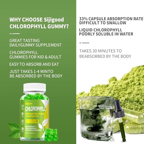 Organic Chlorophyll Gummies with Ashwagandha, Black Seed Oil, Apple Cider Vinegar Sijigood Au supplements