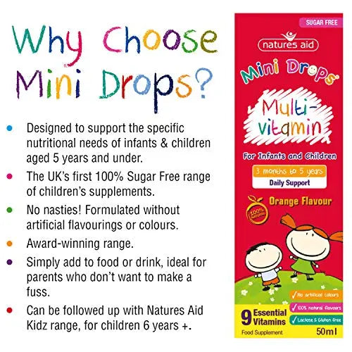 Natures Aid Mini Drops Multi-vitamin for Infants and Children, Sugar Free, 50 ml Natures Aid Au supplements