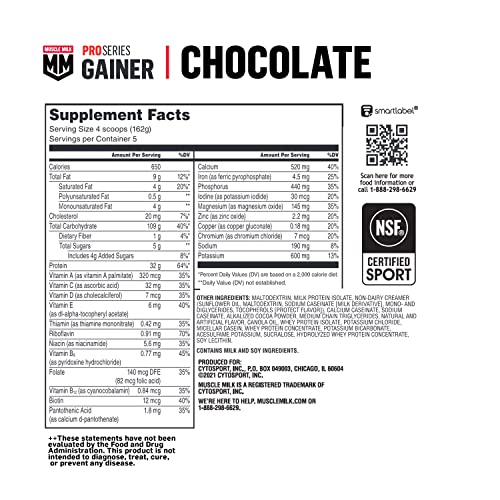 Muscle Milk Gainer Protein Powder, Chocolate, 32g Protein, 5 Pound Muscle Milk Au supplements