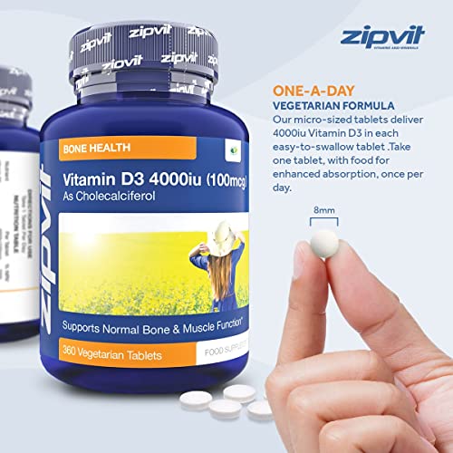 Vitamin D 4000iu 360 Micro Tablets. Vegetarian Society Approved. 12 Months Supply Zipvit Au supplements