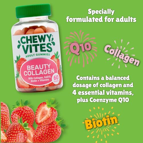 Chewy Vites Beauty Collagen 60 Gummy Vitamins |Hydrolised Collagen, CoQ10, Biotin + Vitamins | 1 Month Supply | Real Fruit Juice | Berry Flavour | 2-a-Day | CHEWY VITES Au supplements