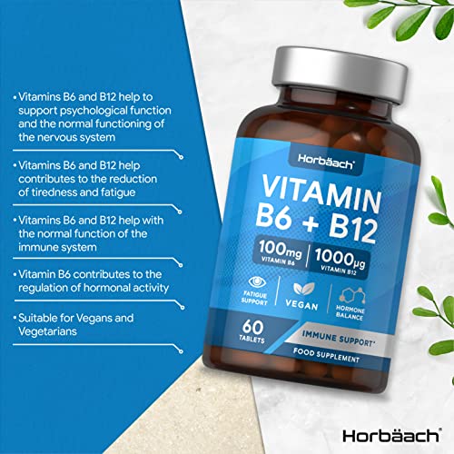 Vitamin B6 and B12 Tablets High Strength | 60 Count | with 100mg of Vitamin B6 Horbäach Au supplements