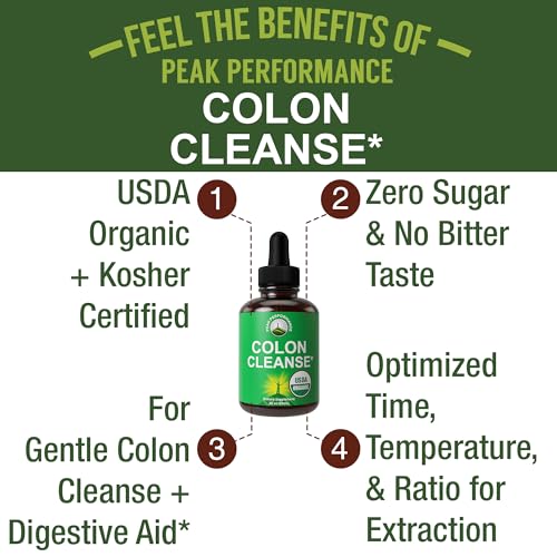 USDA Organic Colon Cleanse Liquid Drops. Vegan, Kosher Colon Cleanser & Detox Supplement Peak Performance Au supplements