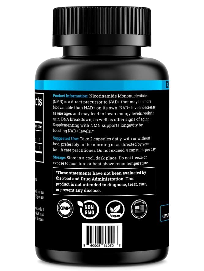 Black Forest NMN Supplements 1000mg (Nicotinamide Mononucleotide) 99% Pure, Stabilized Form, BioPerine® for Enhanced Bioavailability (60 Capsules) (NMN 1000mg per Serving) NAD Supplement for NAD Black Forest Au supplements