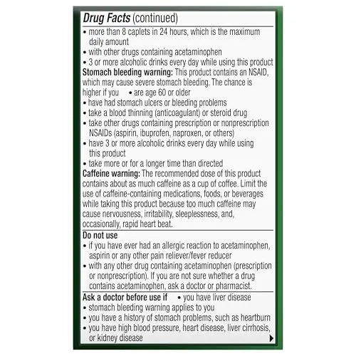 Excedrin Extra Strength Caplets for Headache Pain Relief, Acetaminophen 250mg, Aspirin 250mg, Caffeine 65mg, Pain Reliever, 24 count Excedrin Au supplements