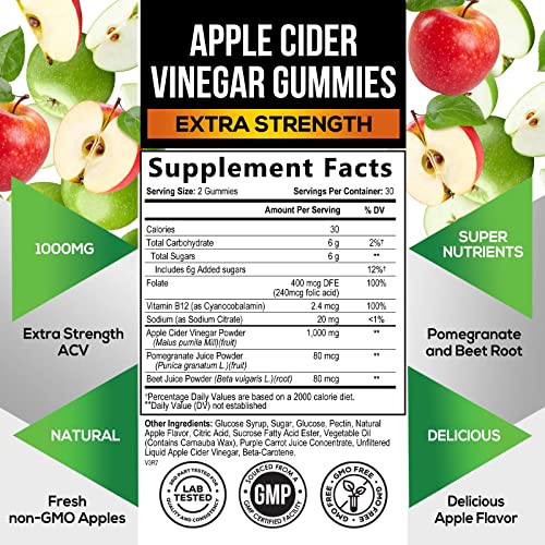 Vegan Apple Cider Vinegar Gummies | Max Strength 1000mg | ACV Supplement Gummy for Adults Health Nutrition Naturals Au supplements