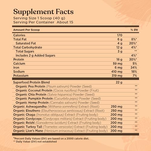 Four Sigmatic Organic Plant-Based Protein Powder Creamy Cacao Protein with Lion’s Mane Four Sigmatic Au supplements