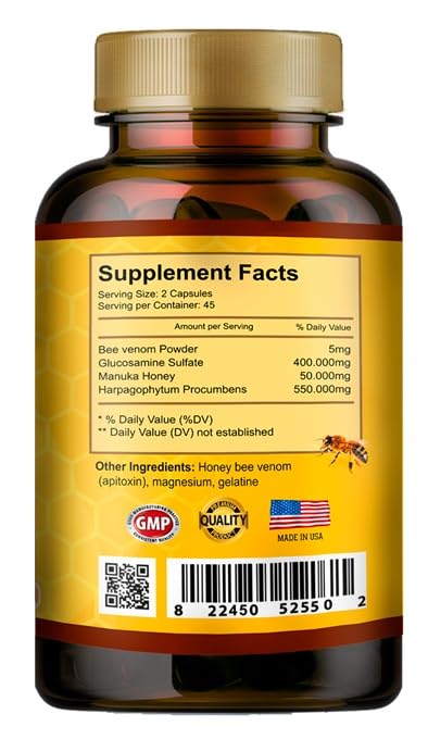VITAMISAN Premium Natural Bee Venom with glucosamine sulfate Veneno Abeja 90 Capsulas Apitoxin Manuka Honey Dietary Supplement VITAMISAN Au supplements