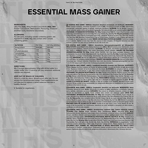 Bulk Essential Mass Gainer, Protein Shake for Weight Gain, Vanilla, 2.5 kg Bulk Au supplements