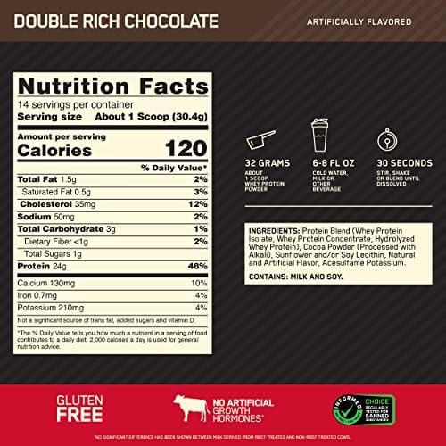 Optimum Nutrition Gold Standard 100% Whey Protein Powder, Double Rich Chocolate Optimum Nutrition Au supplements
