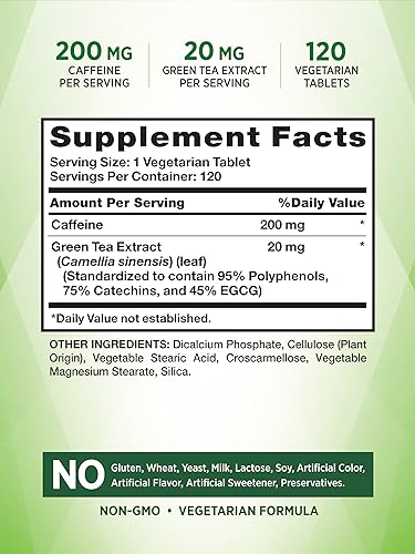 Caffeine Pills | 220mg | 120 Count | with Green Tea Extract | Vegetarian, Non-GMO & Gluten Nature's Truth Au supplements