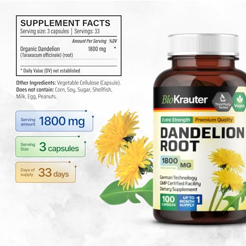 BIO KRAUTER Dandelion Root Capsules - Organic Dandelion Root Supplement - Vegan BIO KRAUTER Au supplements