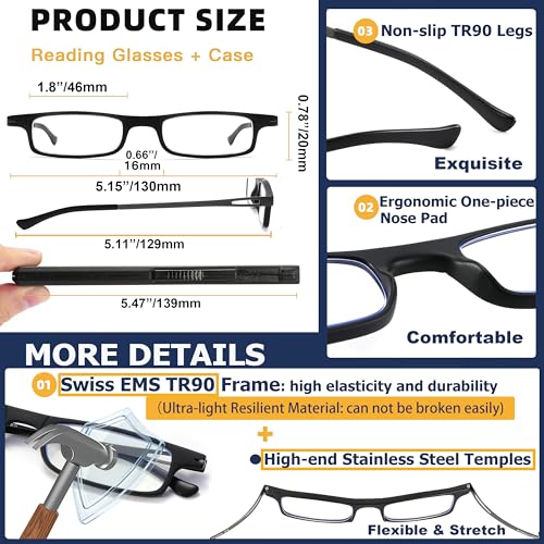 TOVEEN 2 Pack Compact Reading Glasses Anti Blue Light UV, Ultra-thin Slim TR90 Readers TOVEEN Au supplements