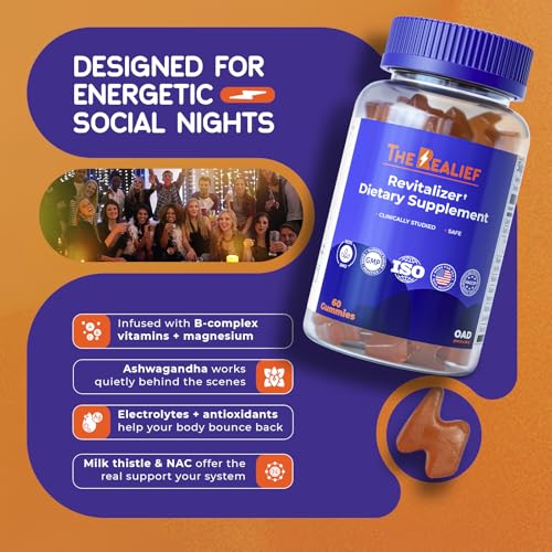 The Realief 60 Count Post Party Gummies – DHM, Milk Thistle & Electrolytes – Wellness Support – Strawberry Flavor – Wake Up Refreshed The Realief Au supplements