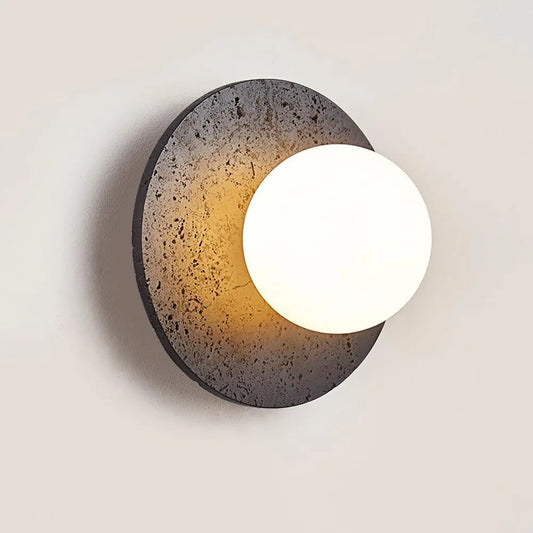 BFFGKGL Modern Natural Black Travertine Hallway Wall Sconce Nordic Creativity Round Transmittance Glass Bedside Wall Light Japanese Minimalist Aisle Wall Lamp For Living Room Stairs Living Room Balcon BFFGKGLAU supplements