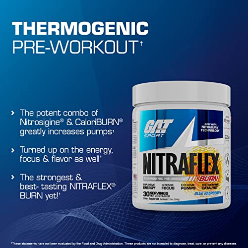 GAT SPORT NITRAFLEX Burn, Pre Workout Thermogenic Powder, Apple Melon, 30 Servings GAT SPORT Au supplements