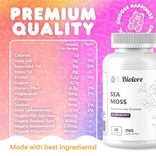 Biolore Sea Moss Gummies with Elderberry, Contains Irish Sea Moss, Organic Extract Biolore Au supplements