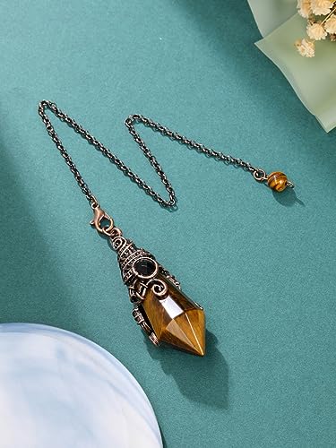 PESOENTH Crystal Pendulum Dowsing Divination Scrying Pendulum with Bronze Wrap Tiger Eye Healing PESOENTH Au supplements