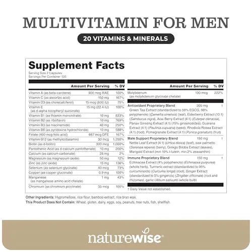 NatureWise Multivitamin for Men - Daily Male Support - Minerals & Herbs for Energy, Performance, Immunity - with Vitamin A, C, D, B-Complex NatureWise Au supplements