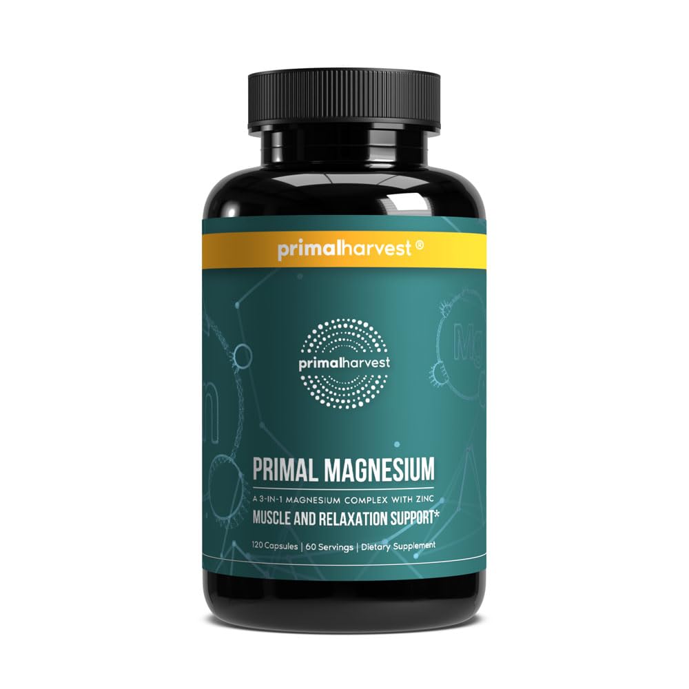 Magnesium Supplement Complex 310mg by Primal Harvest with Magnesium Glycinate, Citrate, Malate, and Zinc 120 Capsules Primal Harvest Au supplements