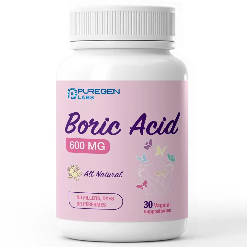 Puregen Labs Boric Acid 600 mg Vaginal Suppositories - 100% Pure | All Natural Without Dyes or Fillers | Made in USA - Supports Vaginal pH Balance and Odor Control (30 Count) P Puregen Labs Au supplements