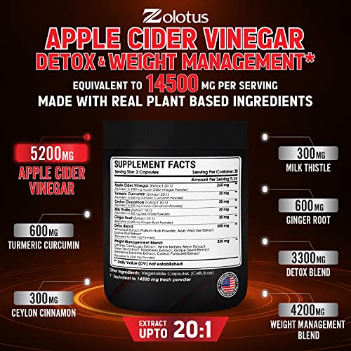 Zolotus 14x Strength Apple Cider Vinegar Capsules, Equivalent to 14500mg, with Turmeric Zolotus Au supplements