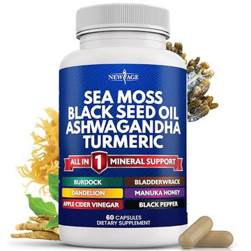 Silica Sea Moss 3000mg Black Seed Oil 2000mg Ashwagandha 1000mg Turmeric 1000mg NEW AGE Au supplements