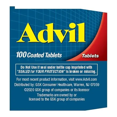 Advil Pain Reliever and Fever Reducer, Pain Relief Medicine with Ibuprofen 200mg for Headache, Backache, Menstrual Pain and Joint Pain Relief - 100 Coated Tablets Advil Au supplements