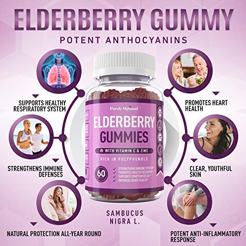 Premium Elderberry Gummies - Sambucus Elderberry Gummies for Adults - Black Elderber Purely Optimal Au supplements