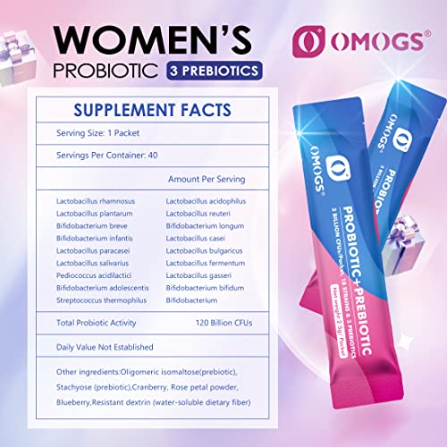 OMOGS Women's Probiotic,120-Billion-CFUs, 18 Strains, with 3 Prebiotics and Cranberry OMOGS Au supplements