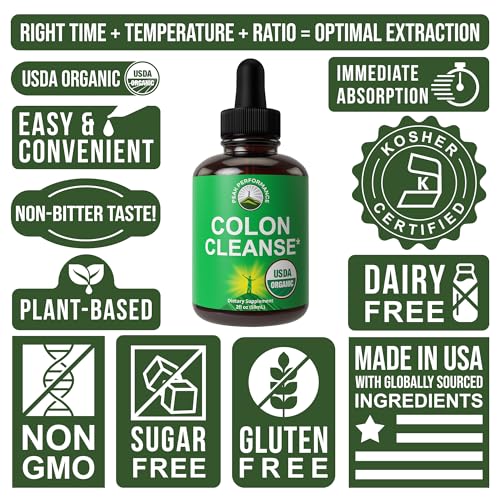 USDA Organic Colon Cleanse Liquid Drops. Vegan, Kosher Colon Cleanser & Detox Supplement Peak Performance Au supplements