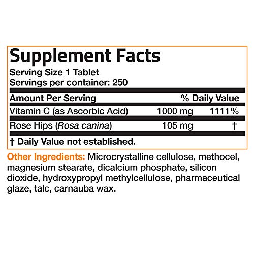 Bronson Vitamin C 1000 mg with Rose Hips Sustained Release, 250 Tablets Bronson Au supplements